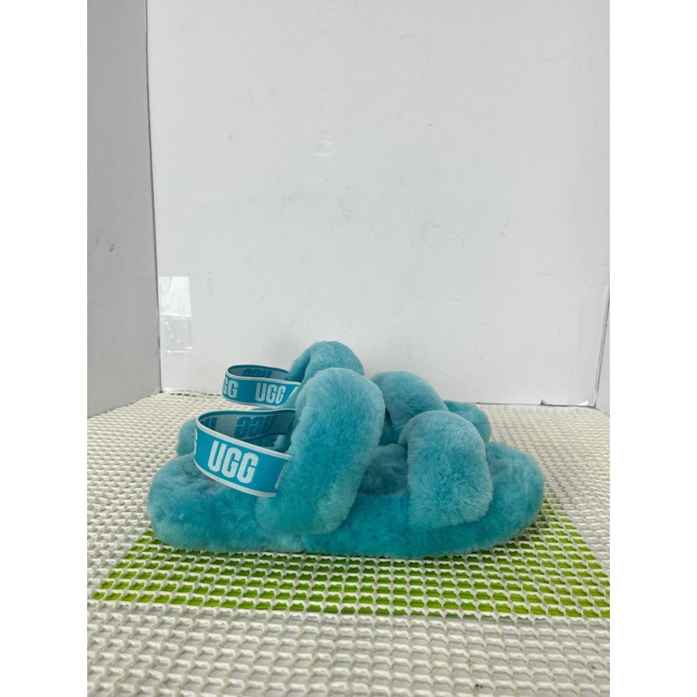 UGG Turquoise Blue Sheepskin Double Strap Slide Sandals Kids Size 4 - Picture 3 of 11
